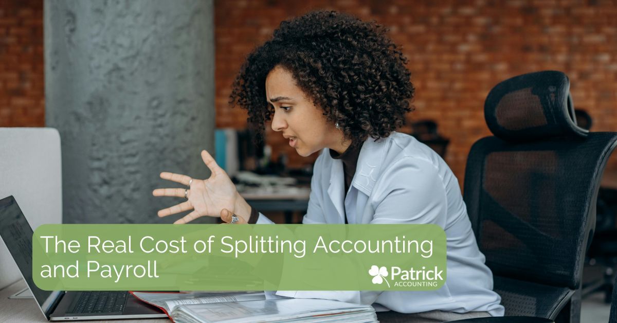 Business professional on video call looking a little frantic, and discussing finances. Blog title overlay:
