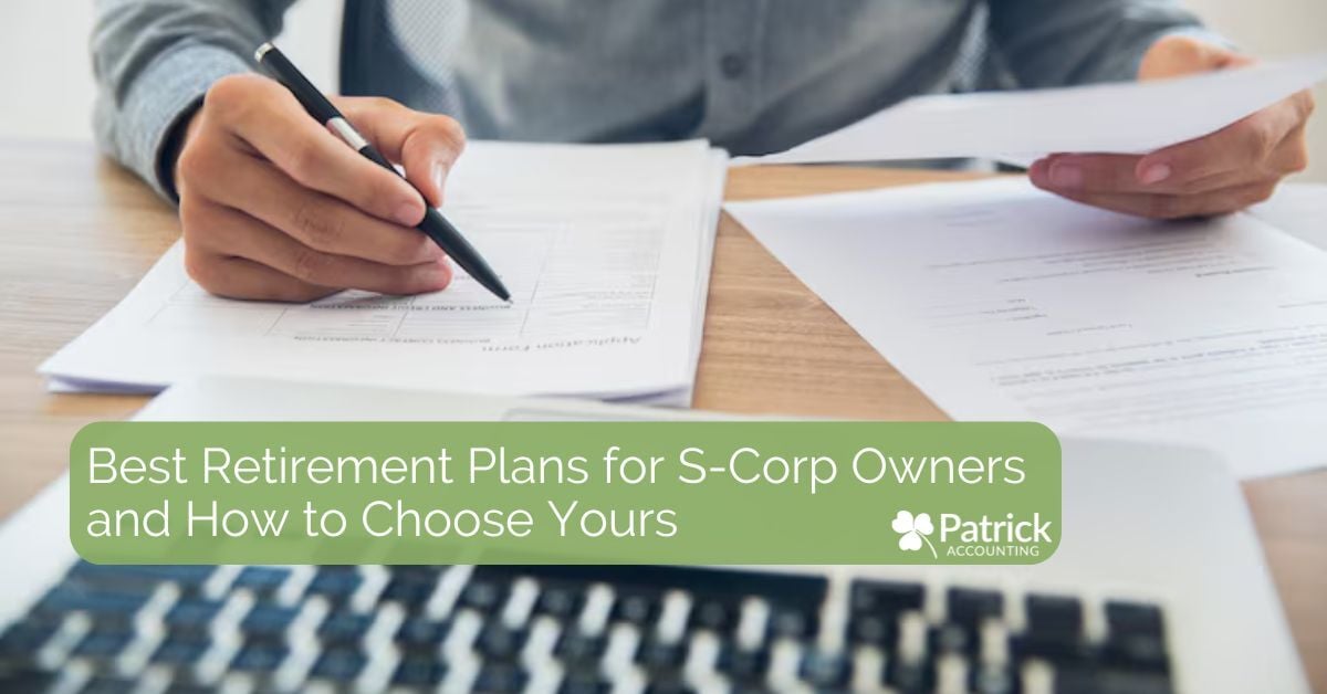 Business owner reviewing financial documents for retirement planning options. Blog title overlay: