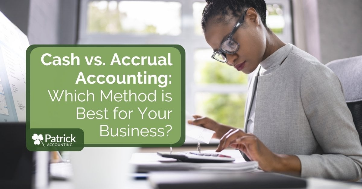 Business professional reviewing financial statements next to a graphic that reads 