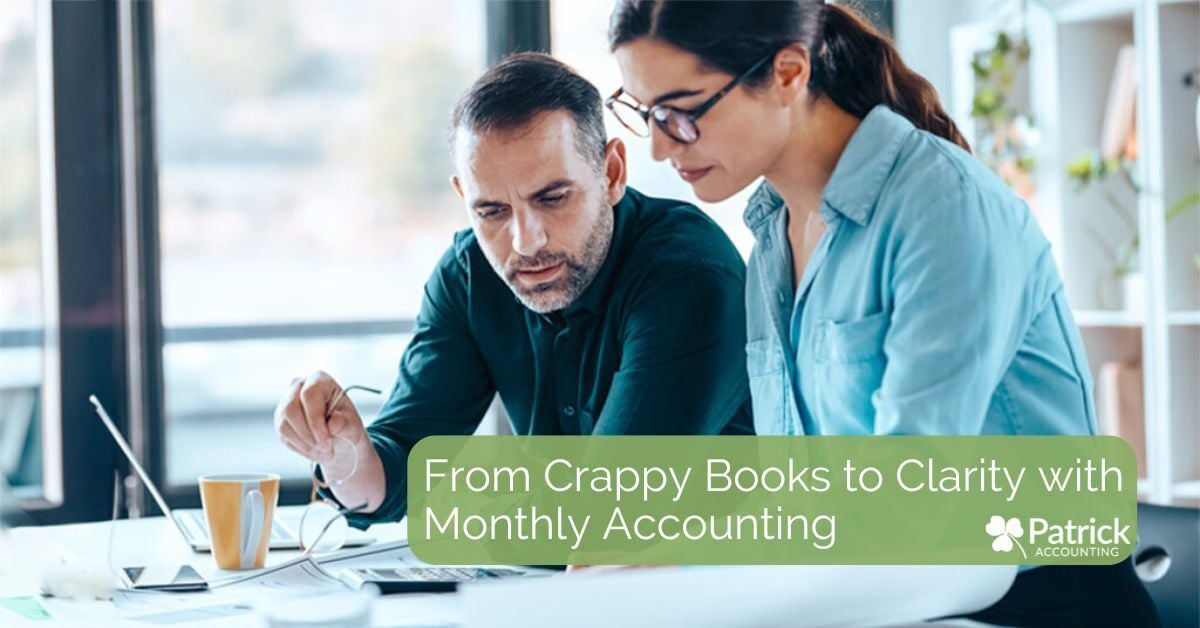 Two people reviewing financial paperwork at a table, with the blog title overlay,
