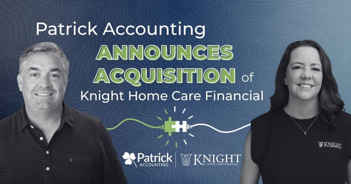 Image with photos of Matt Patrick from Patrick Accounting and Amy Taylor from Knight Home Care Financial with headline, 