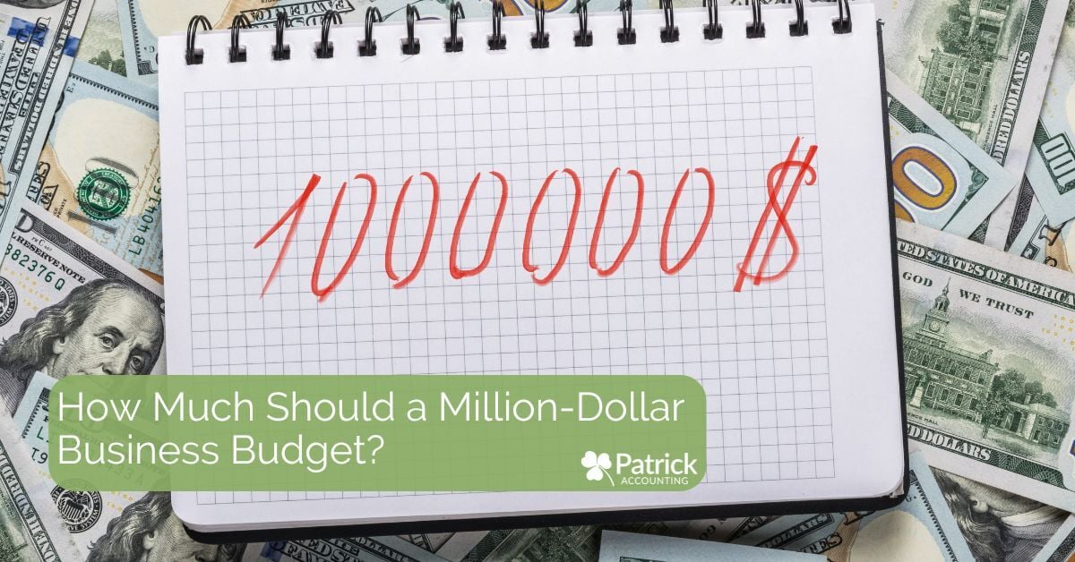 Notebook with red handwritten figure $1,000,000 placed on top of U.S. hundred-dollar bills, with text overlay reading 