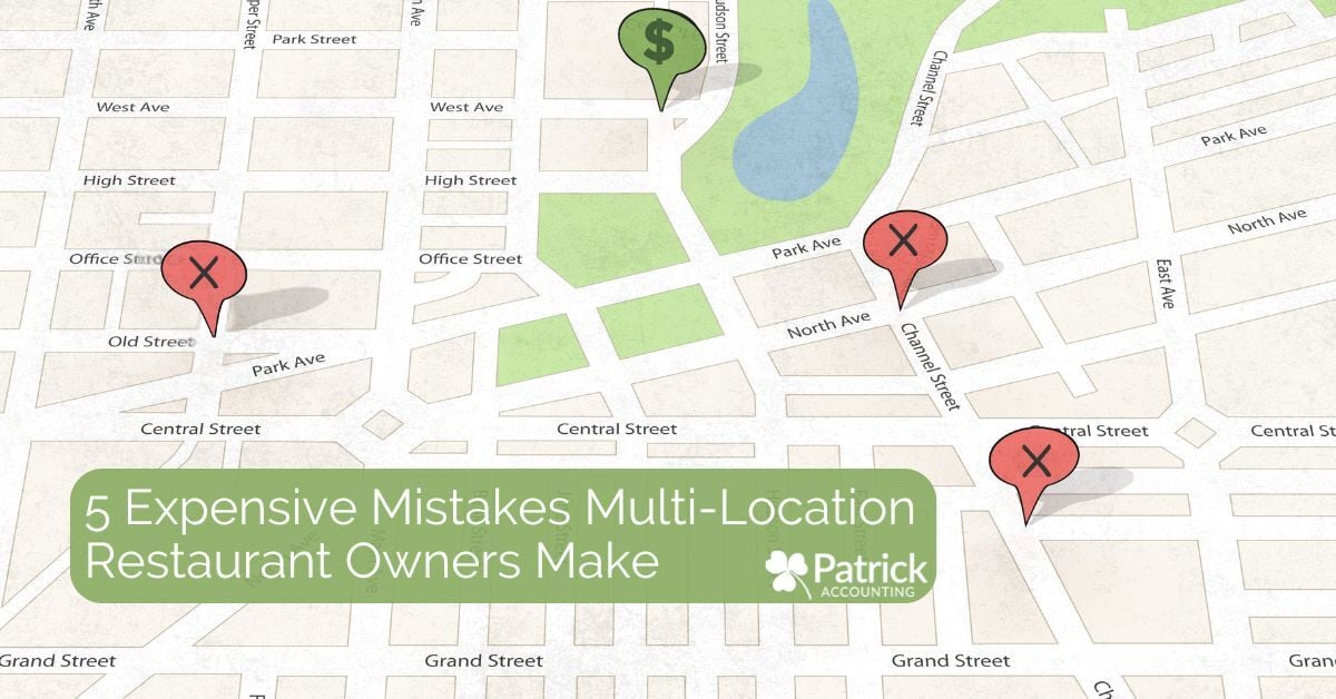 Map illustration with red location markers marked with Xs and a green marker with a dollar sign, with text overlay: