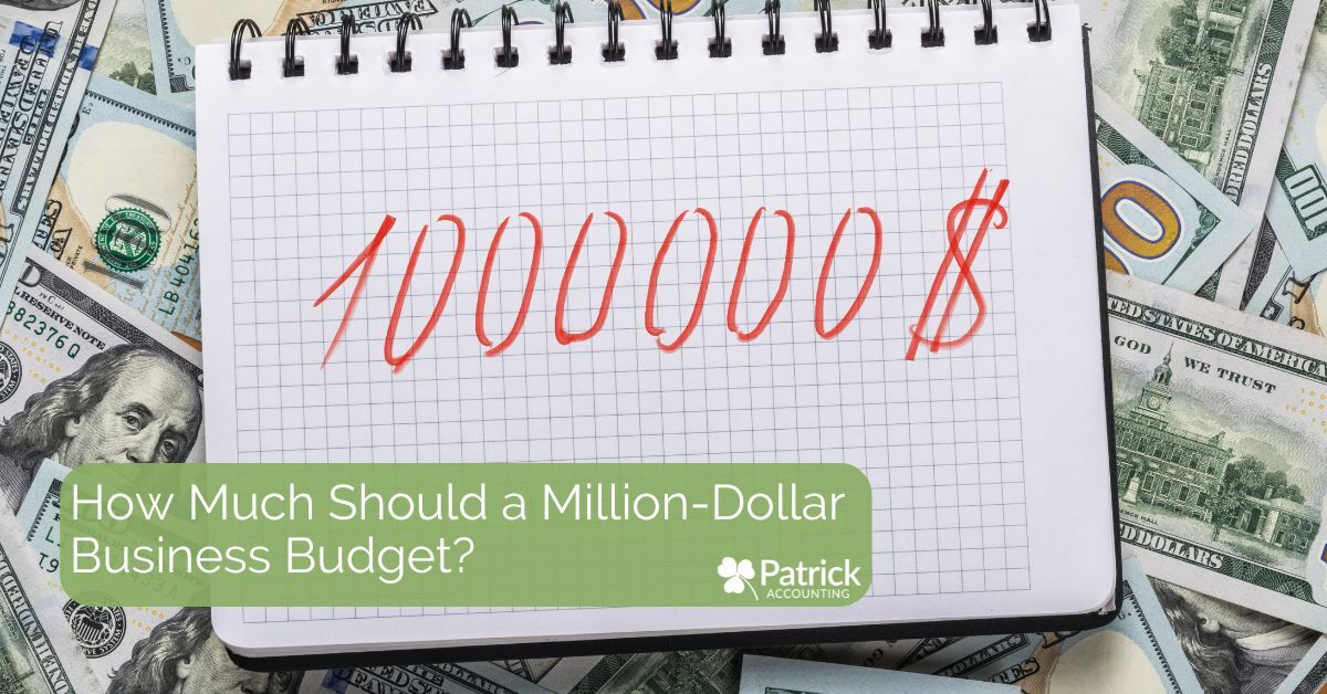 Notebook with red handwritten figure $1,000,000 placed on top of U.S. hundred-dollar bills, with text overlay reading 