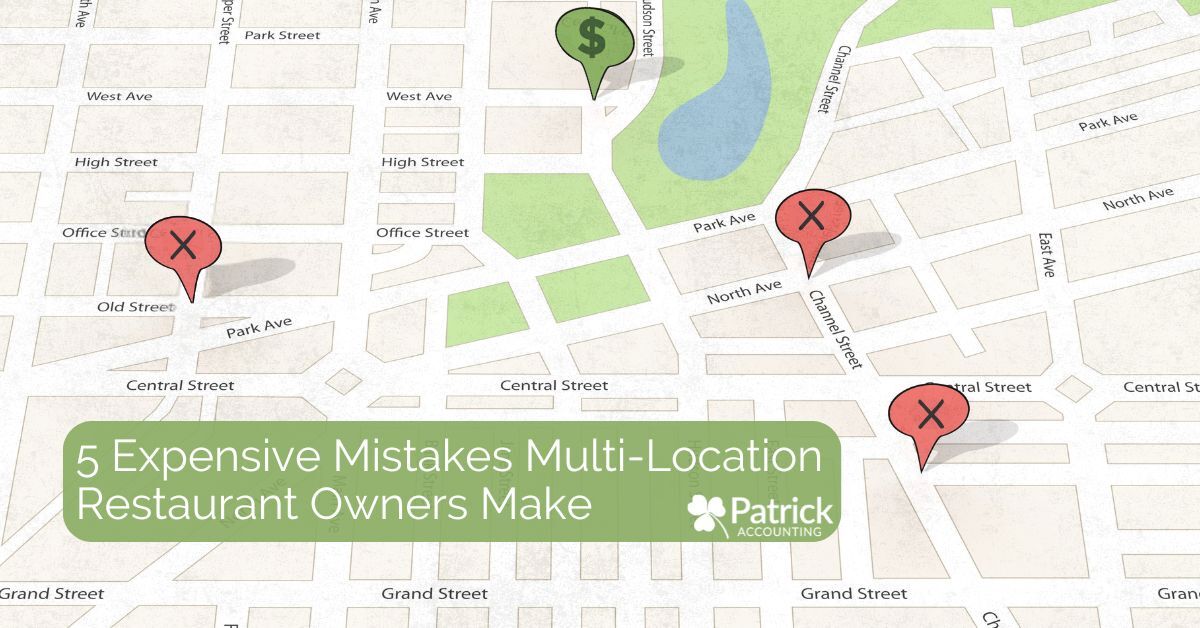 Map illustration with red location markers marked with Xs and a green marker with a dollar sign, with text overlay: 