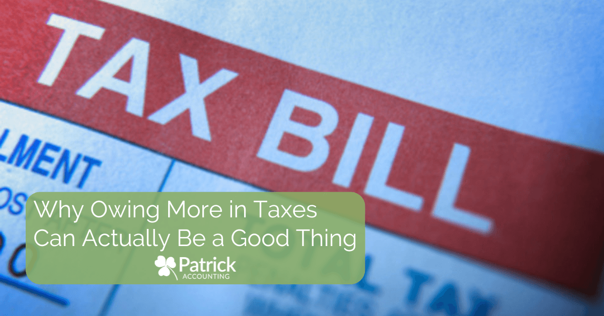 background image of enlarged tax bill document with a green colored shape with text 