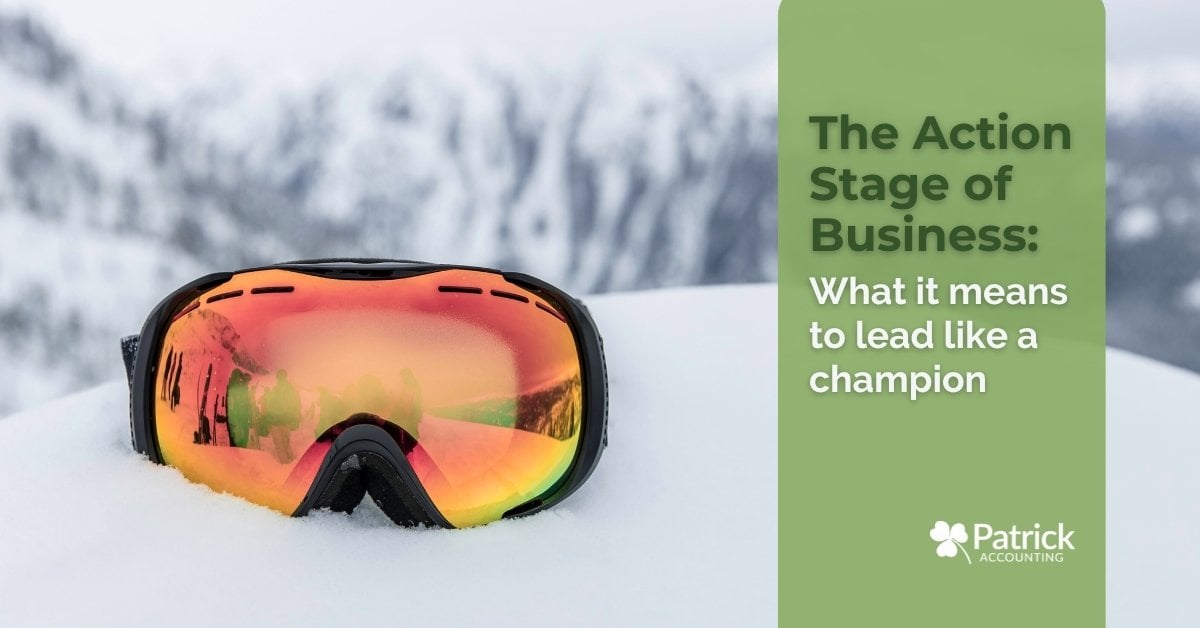 Ski googles resting in the snow, symbolizing clarity and focus during the action stage of business in the One Step Better client journey from Patrick Accounting.