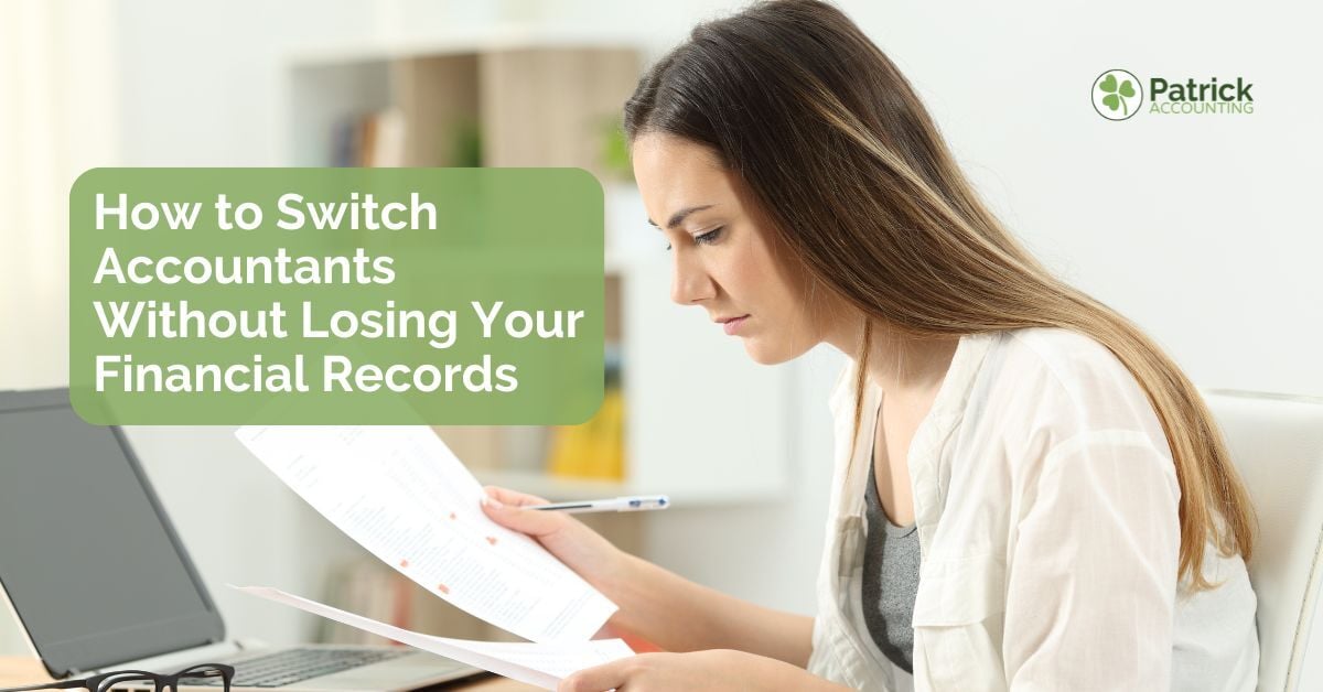 Business owner reviewing financial records while preparing to switch accountants.