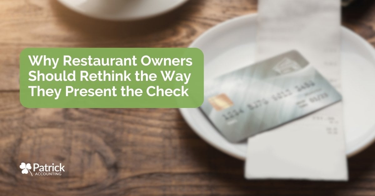 Photo of a restaurant check presenter with a credit card and receipt on a table beside text that reads, 