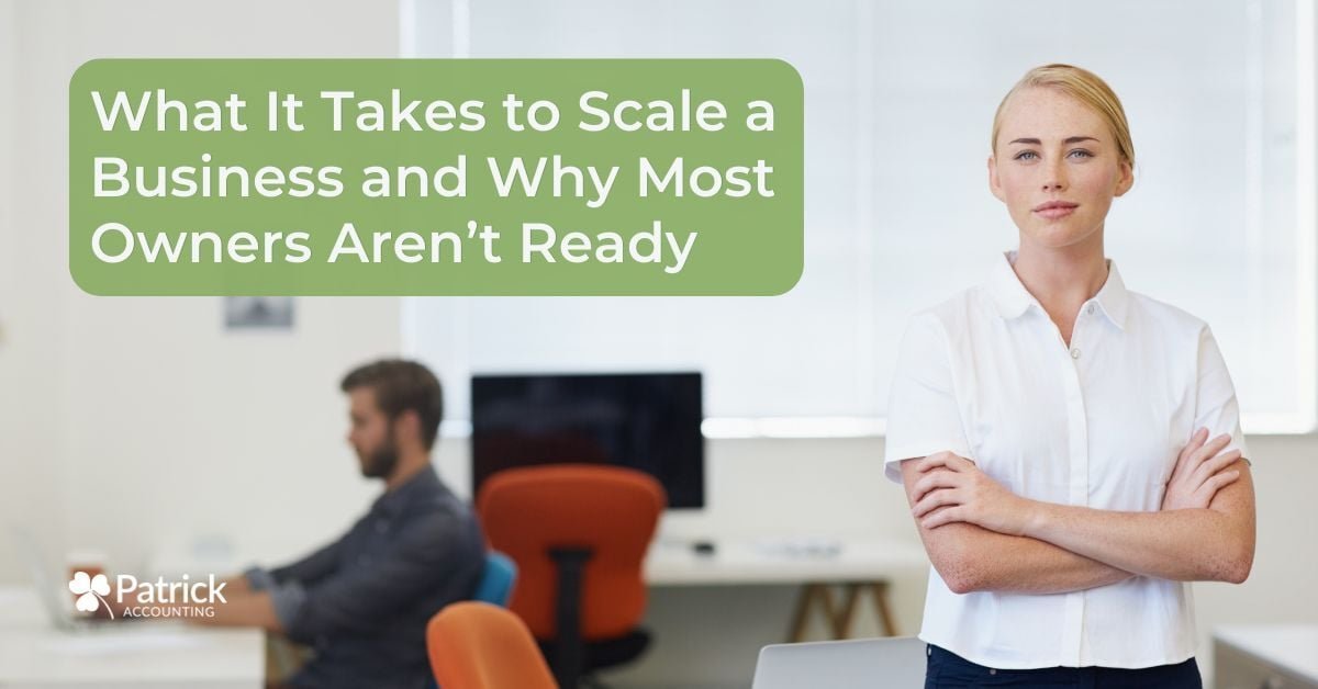 Business owner standing confidently in an office with text reading, 