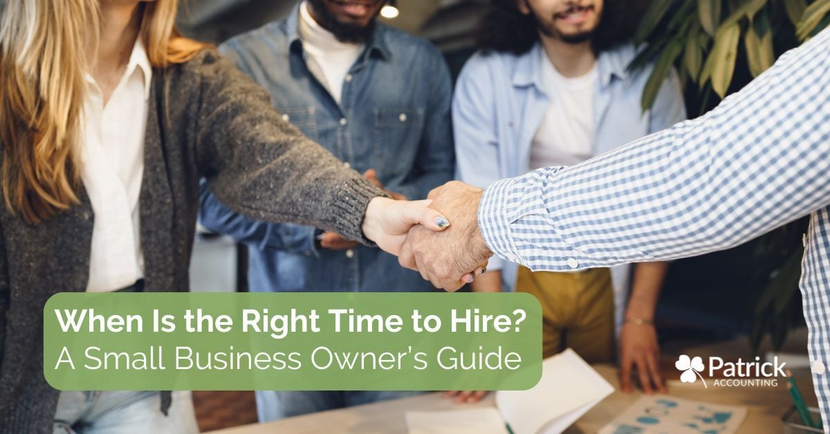 Business professionals shaking hands during a hiring meeting with text overlay reading, 