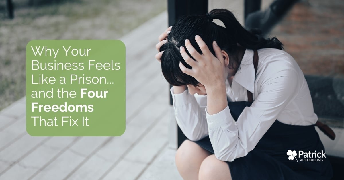 Stressed business owner sitting with head in hands with text reading, 
