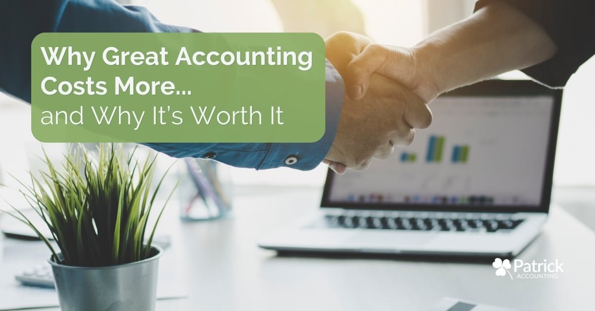 Business professionals shaking hands over desk with laptop and charts, representing the value of high-quality monthly accounting services.